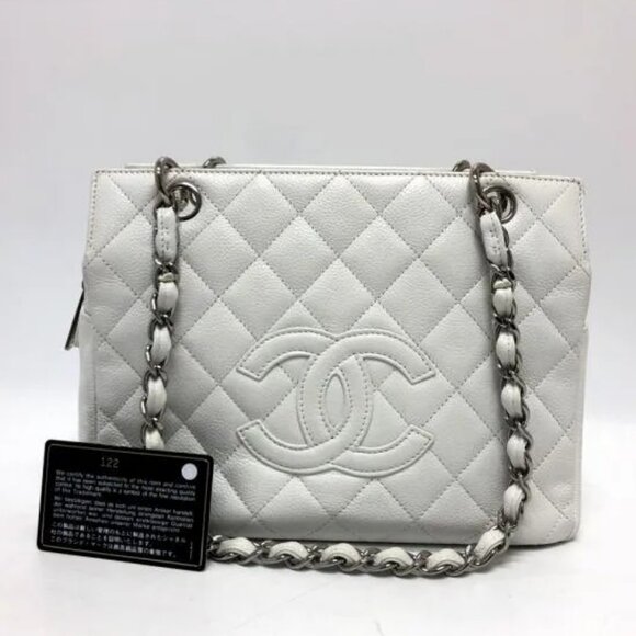 Authentic CHANEL Caviar Petite Timeless Shopper Tote Quilted Shoulder Bag Ivory - Picture 3 of 16